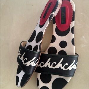 Authentic Carolina Herrera Chic Black and White Polka Dot Women's Slides